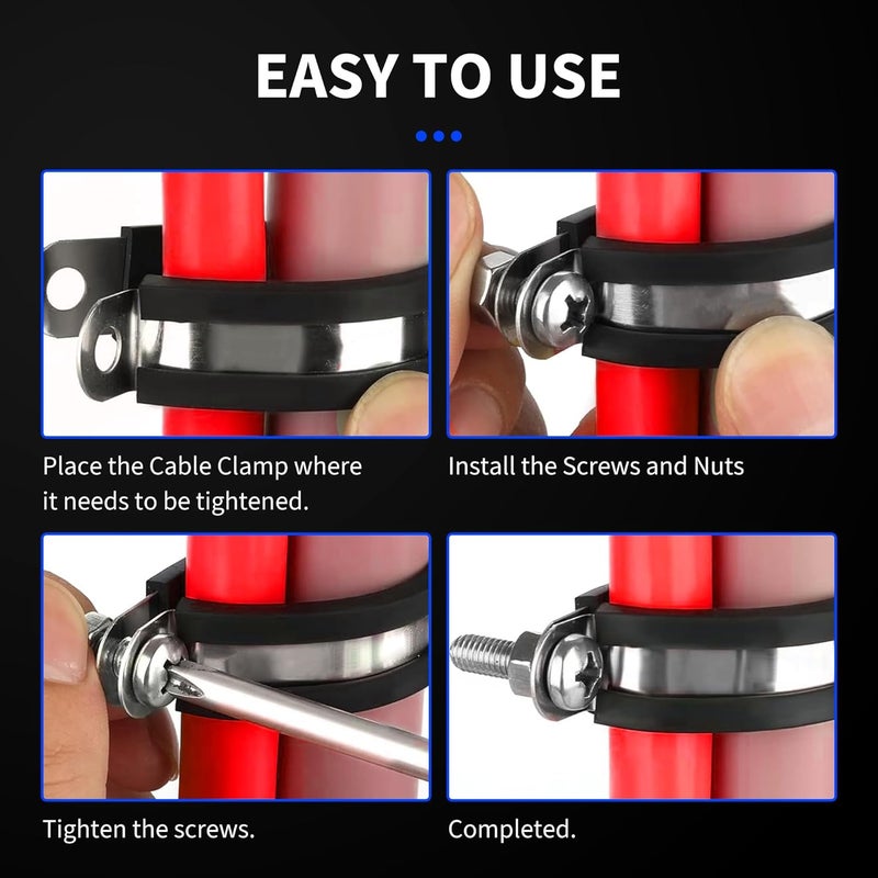 OXCANO 20Pcs 3/8" Fuel Line Tubing Mounting Clamps 304 Stainless Steel Cable Clamp, Rubber Cushioned Insulated Metal Clamp, Tube Holder Automotive Cable Wire Clamps for Tube Pipe or Wire Cord Installation - Image 5